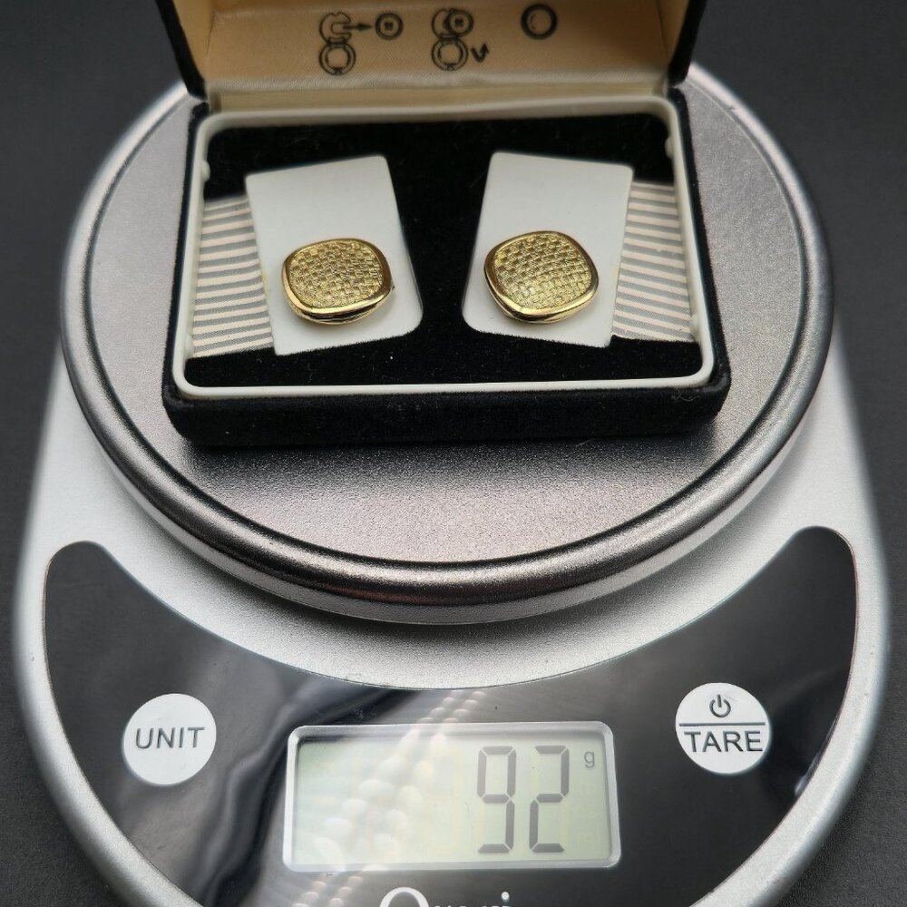 Gold Basketweave Pattern Button Links Vintage B841 - image 5